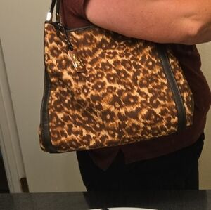 Coach Leopard Print Shoulder Bag - Brown and Black